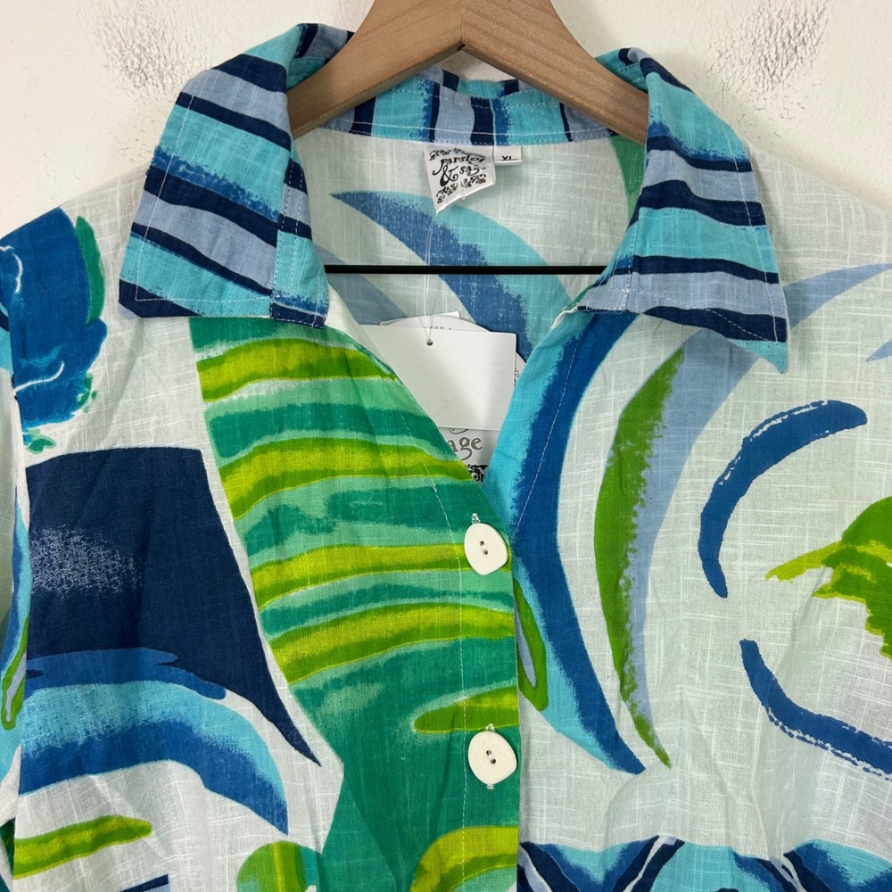 NWT Parsley & Sage Womens XL Shirt Blue Green Abstract Cotton Button Up - Picture 3 of 9